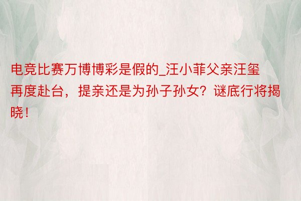 电竞比赛万博博彩是假的_汪小菲父亲汪玺再度赴台，提亲还是为孙子孙女？谜底行将揭晓！