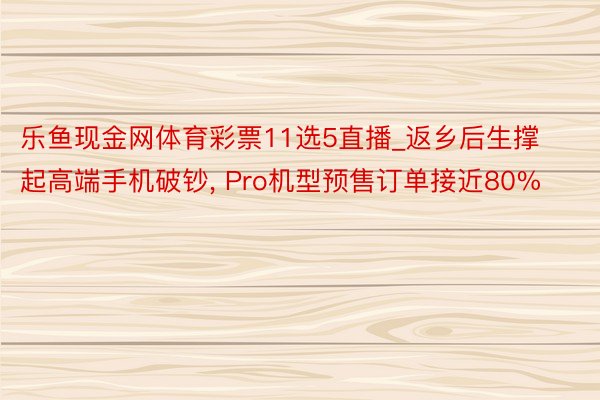 乐鱼现金网体育彩票11选5直播_返乡后生撑起高端手机破钞， Pro机型预售订单接近80%